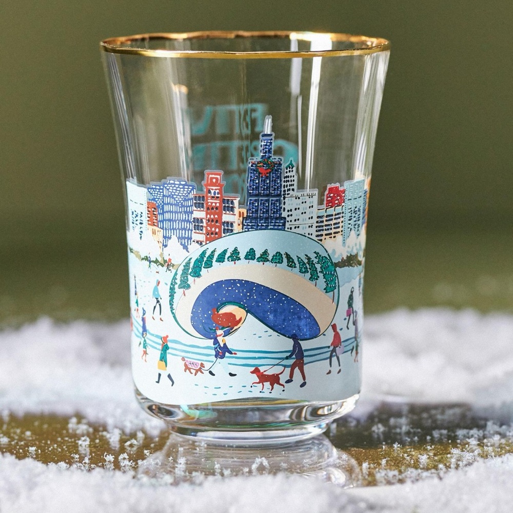 4 pcs set Anthropologie juice jar Christmas in the city Chicago